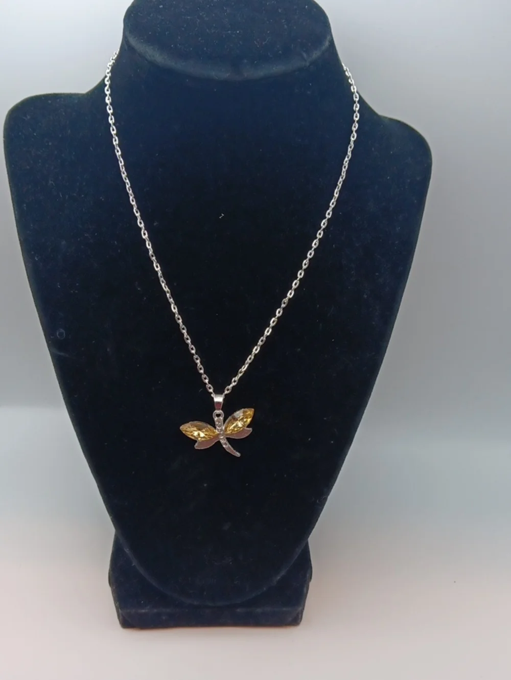 Gold Tone Crystal Dragonfly Pendant Necklace and Earrings Set